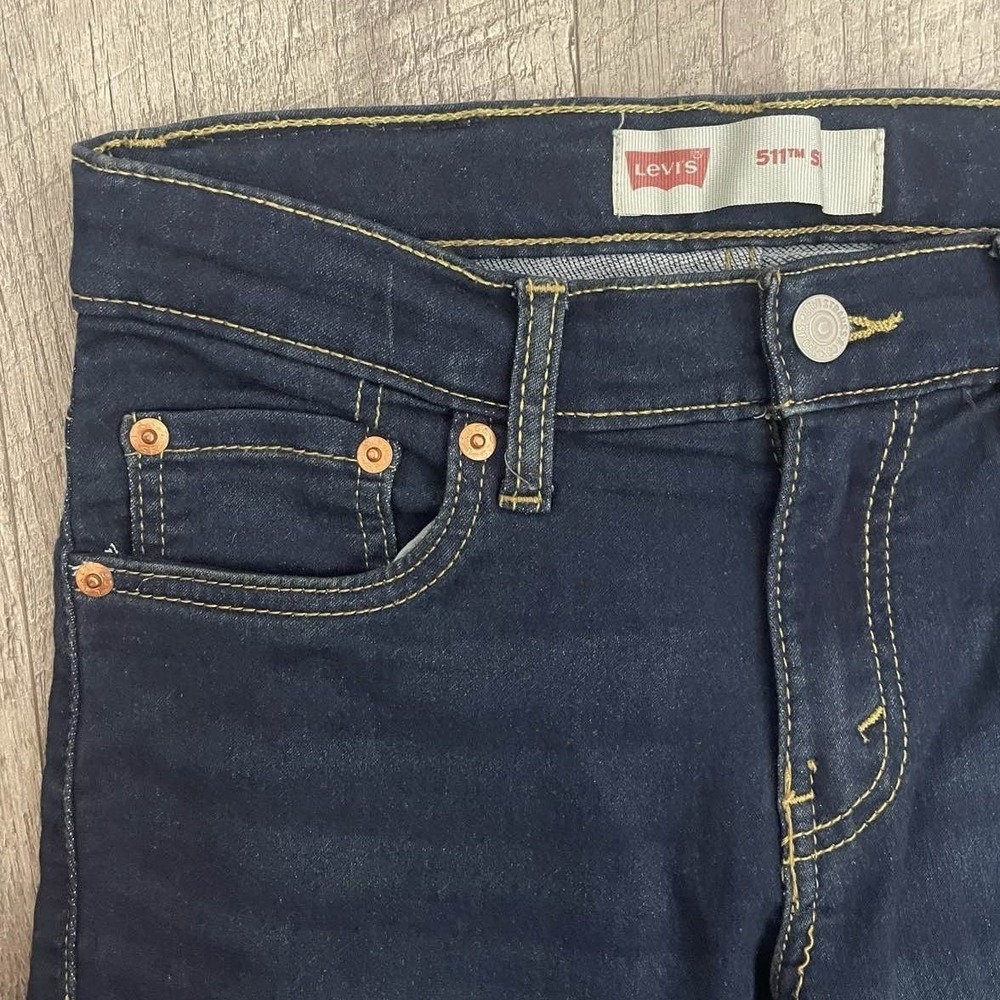 Levis 511 Slim Boys Jeans Dark Wash‎ Indigo Stretch Size 12 Reg 26x27 - Picture 2 of 8